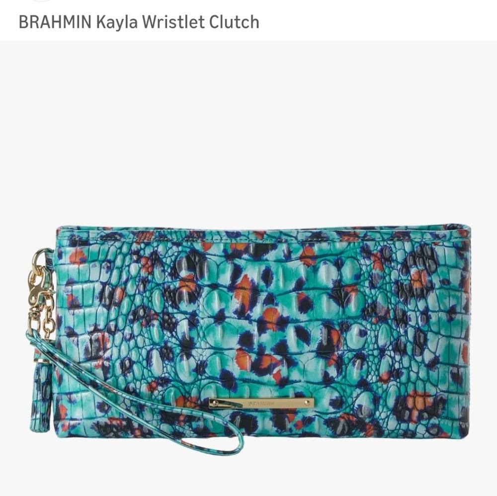 BRAHMIN Kayla Frisky Melbourne  Wristlet Clutch Turquoise Navy Orange New